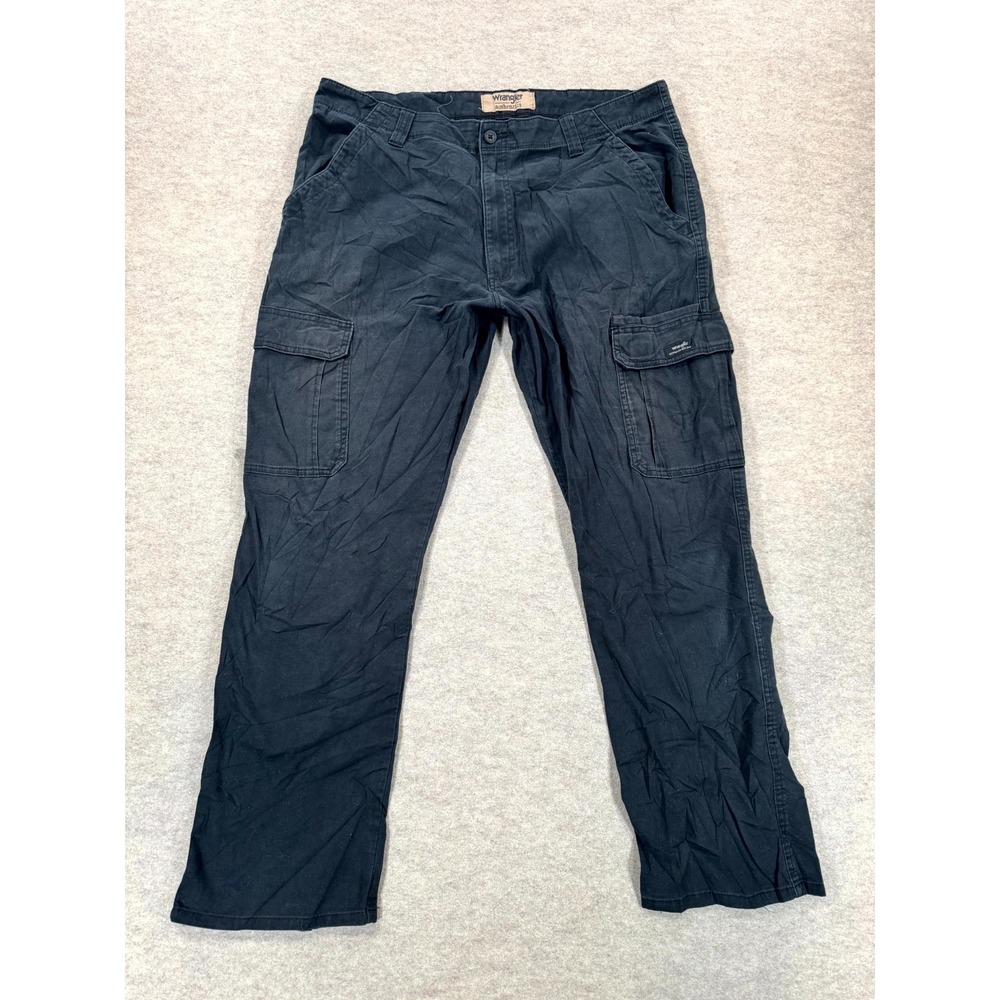 Wrangler Authentic Cargo Pants Mens 38x32 Black Relaxed Fit Logo Cotton Stretch